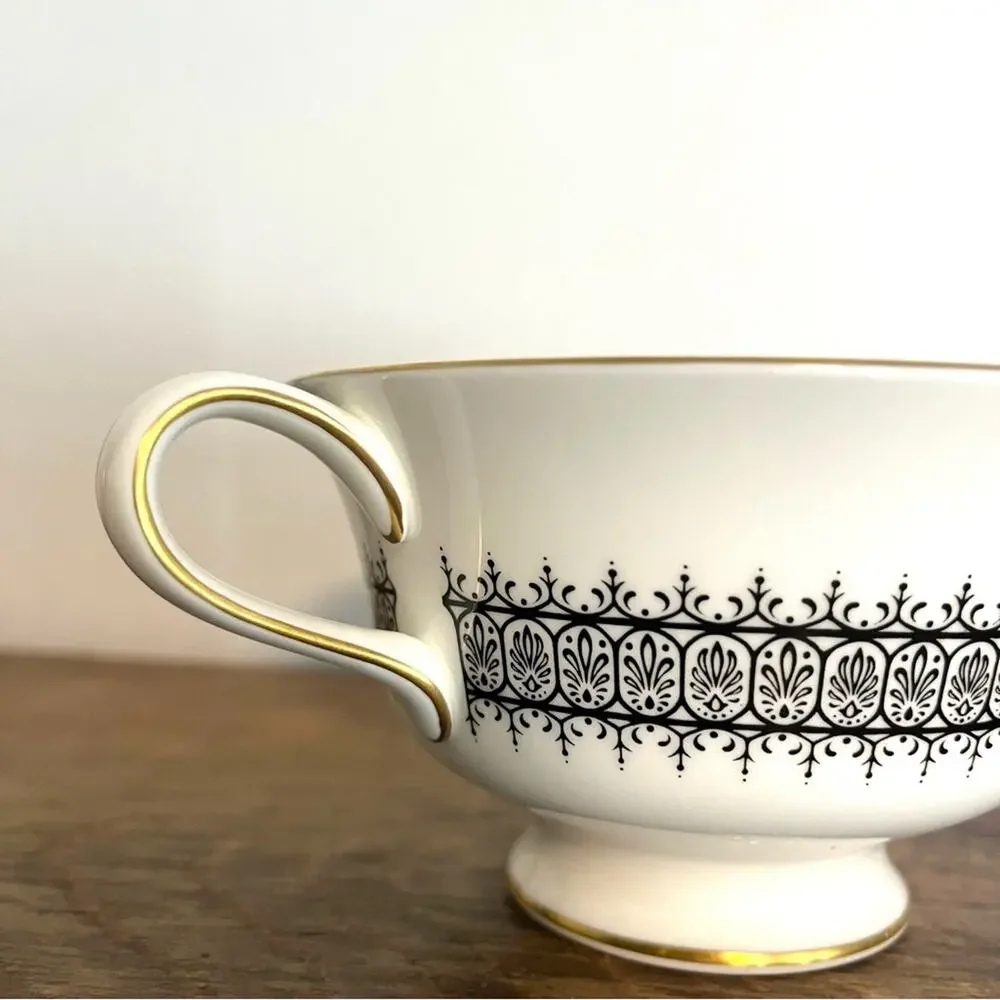Wedgwood Astor Black On White Newer Footed Cream Soup Bowl Cup (Set of Four)